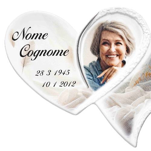 Fotoceramica targa doppio cuore filo platino