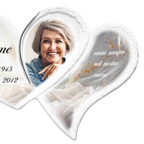 Fotoceramica targa doppio cuore filo platino